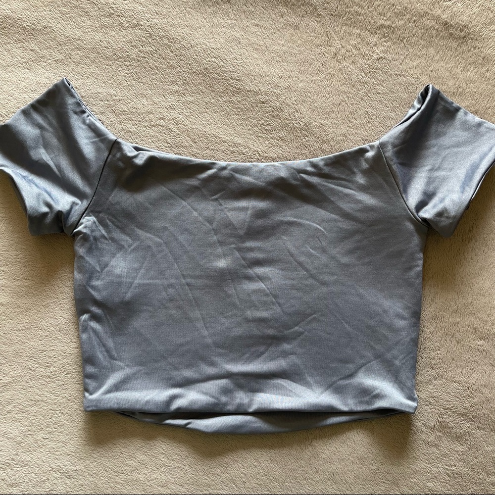 Gray Off the Shoulder Crop Top - Picture 12 of 14